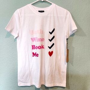 NEW Halogen Nordstrom Bath Wine Book Me Heart White Short Sleeve Tee Shirt Top M